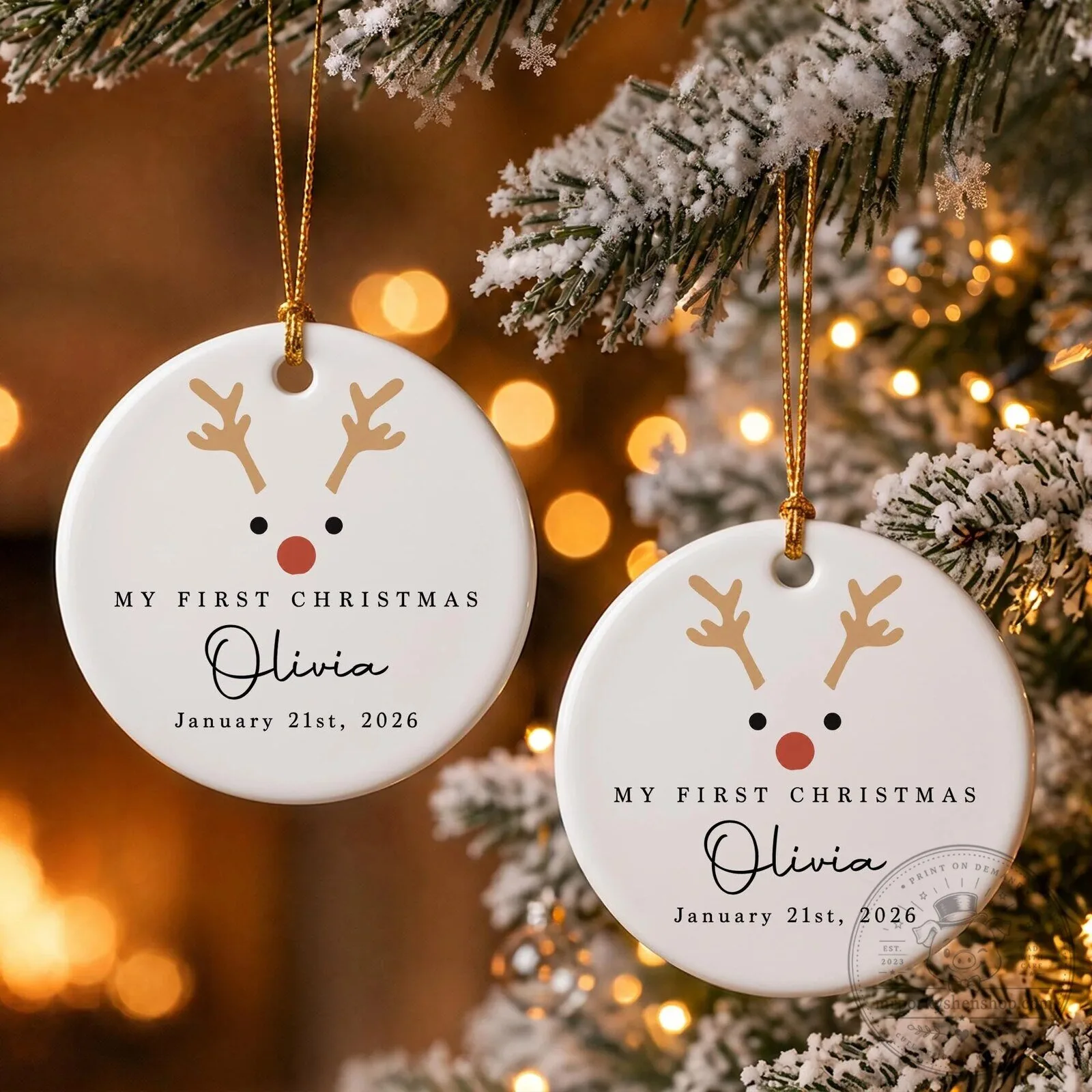 Personalized My First Christmas Reindeer Baby Name Date Ceramic Ornament 24 Personalized My First Christmas Reindeer Baby Name Date Ceramic Ornament