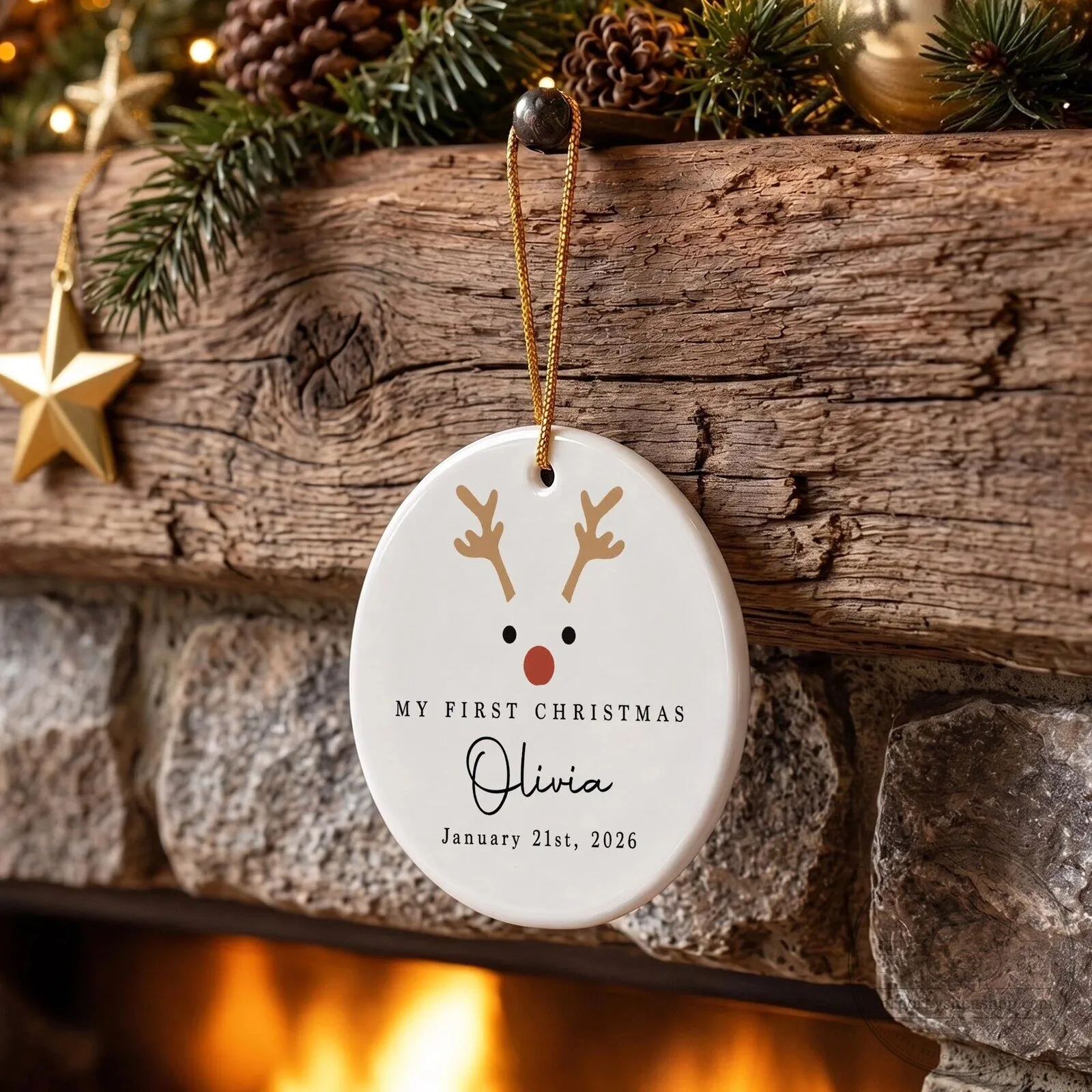 Personalized My First Christmas Reindeer Baby Name Date Ceramic Ornament 25 Personalized My First Christmas Reindeer Baby Name Date Ceramic Ornament