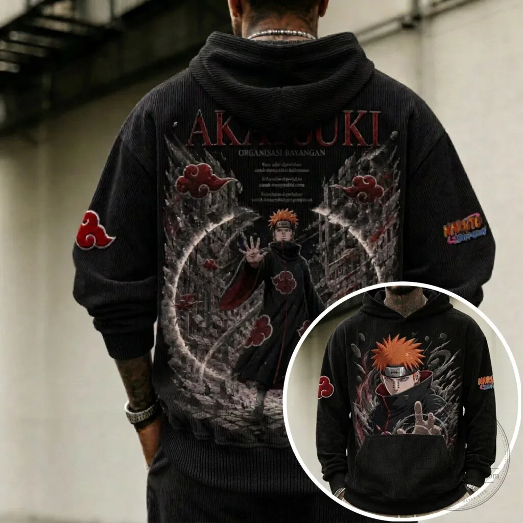 Akatsuki Naruto Shippuden Anime Pain Character Oversized Corduroy Hoodie