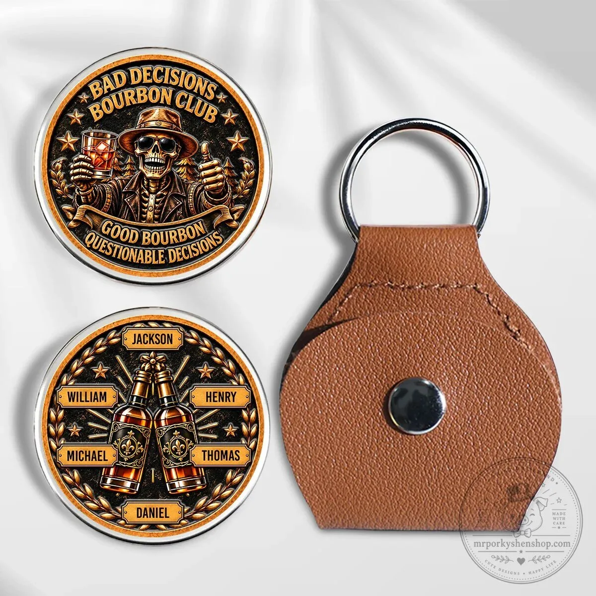 Bad Decisions Bourbon Club Personalized Engraved Coin Keychain 14 Bad Decisions Bourbon Club Personalized Engraved Coin Keychain