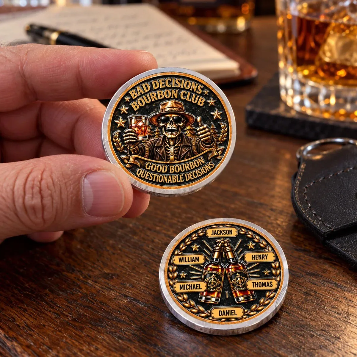 Bad Decisions Bourbon Club Personalized Engraved Coin Keychain 16 Bad Decisions Bourbon Club Personalized Engraved Coin Keychain