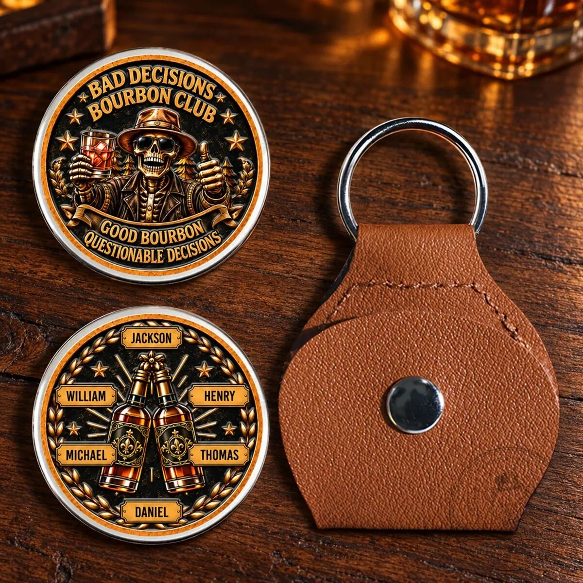 Bad Decisions Bourbon Club Personalized Engraved Coin Keychain 18 Bad Decisions Bourbon Club Personalized Engraved Coin Keychain