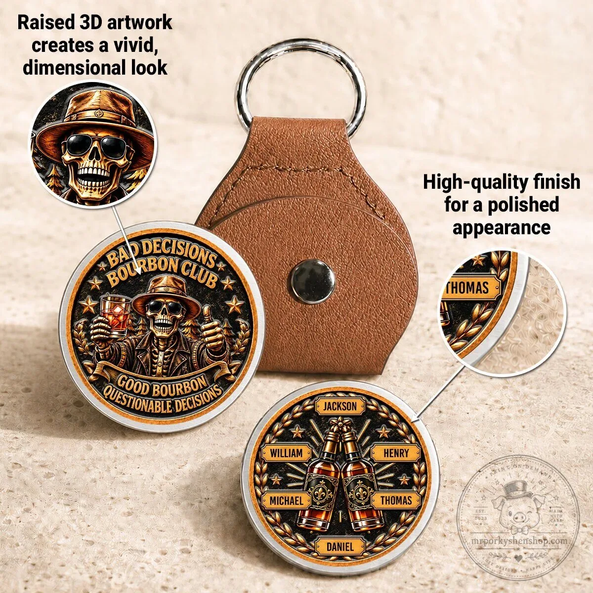 Bad Decisions Bourbon Club Personalized Engraved Coin Keychain 20 Bad Decisions Bourbon Club Personalized Engraved Coin Keychain