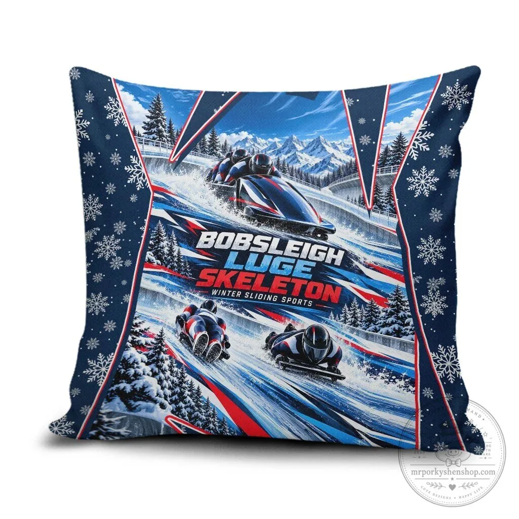 Bobsleigh Luge Skeleton Winter Sliding Sports Snowflakes Pillow Cover 1 Bobsleigh Luge Skeleton Winter Sliding Sports Snowflakes Pillow Cover