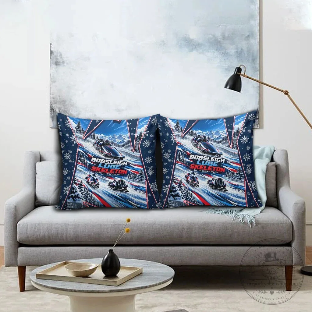 Bobsleigh Luge Skeleton Winter Sliding Sports Snowflakes Pillow Cover 8 Bobsleigh Luge Skeleton Winter Sliding Sports Snowflakes Pillow Cover