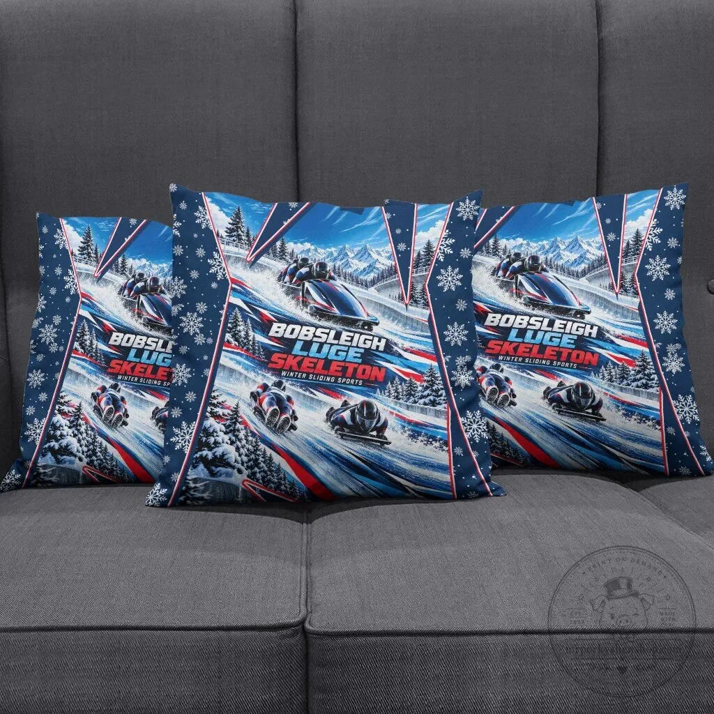 Bobsleigh Luge Skeleton Winter Sliding Sports Snowflakes Pillow Cover 9 Bobsleigh Luge Skeleton Winter Sliding Sports Snowflakes Pillow Cover