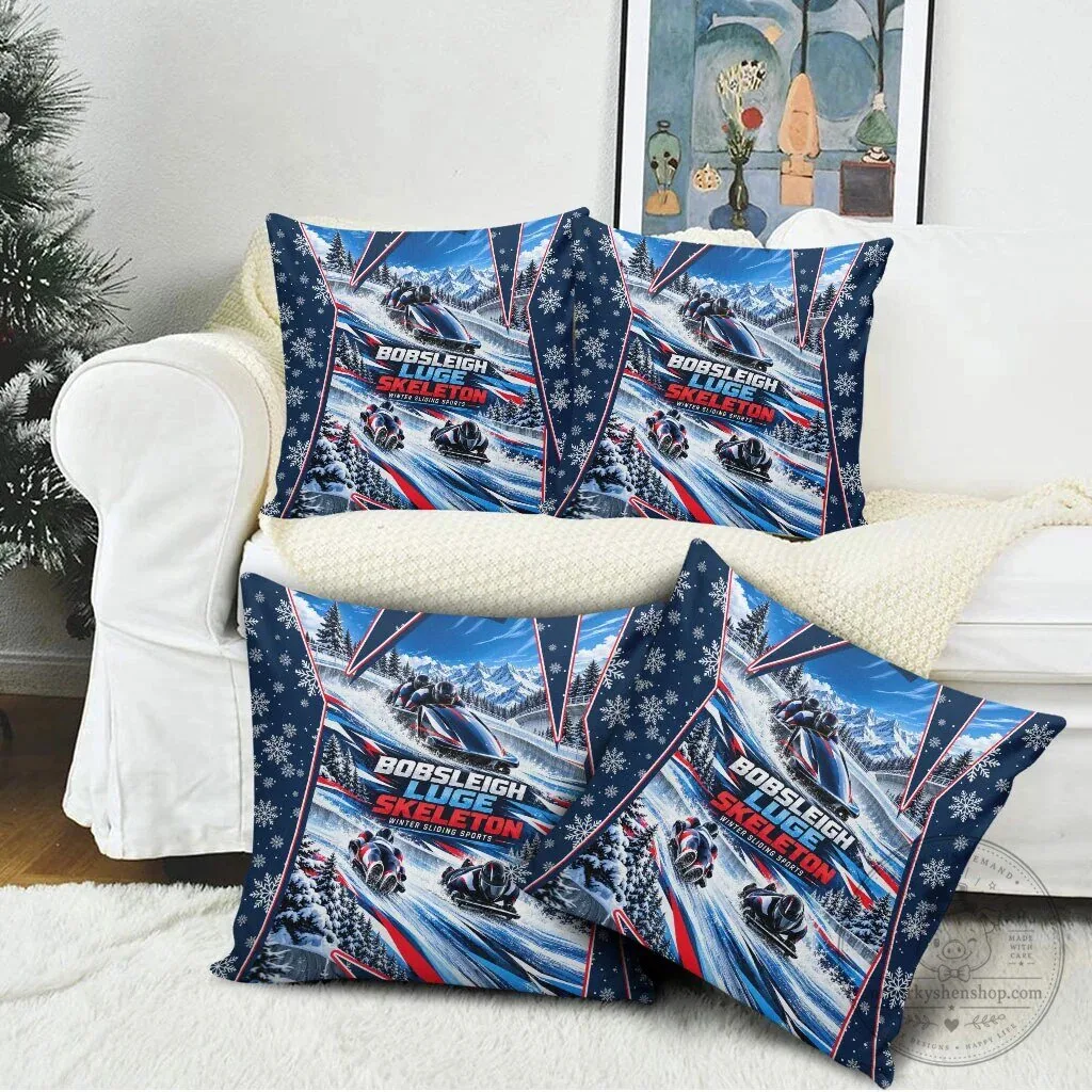 Bobsleigh Luge Skeleton Winter Sliding Sports Snowflakes Pillow Cover 10 Bobsleigh Luge Skeleton Winter Sliding Sports Snowflakes Pillow Cover