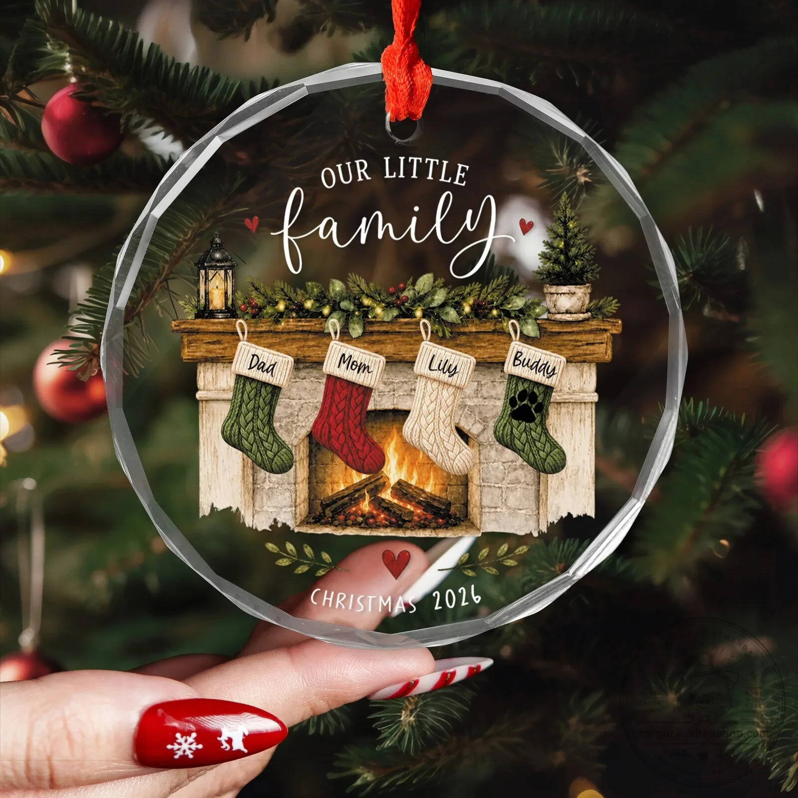 Personalized Our Little Family Christmas Stockings Fireplace Glass Ornament 10 Personalized Our Little Family Christmas Stockings Fireplace Glass Ornament
