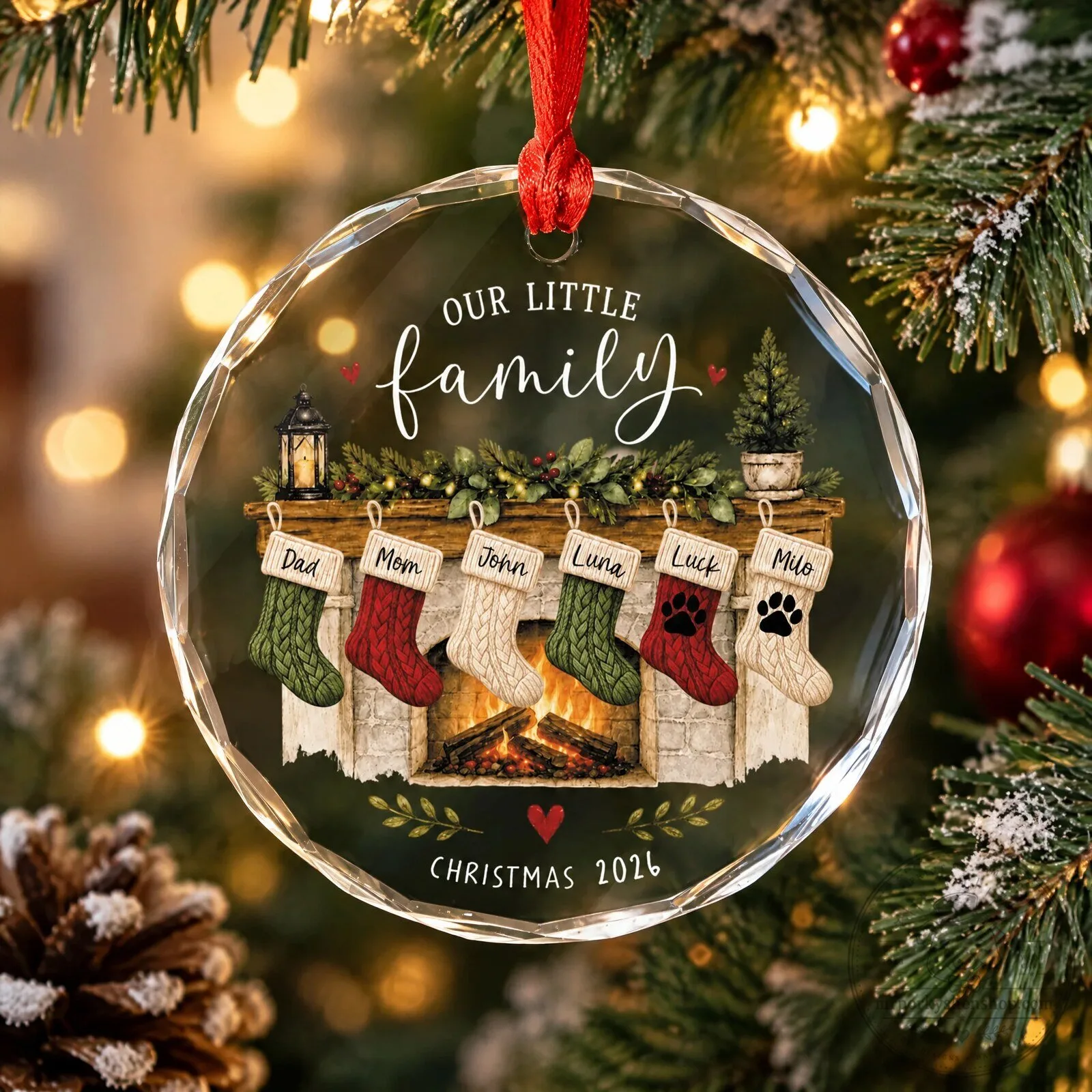 Personalized Our Little Family Christmas Stockings Fireplace Glass Ornament 13 Personalized Our Little Family Christmas Stockings Fireplace Glass Ornament