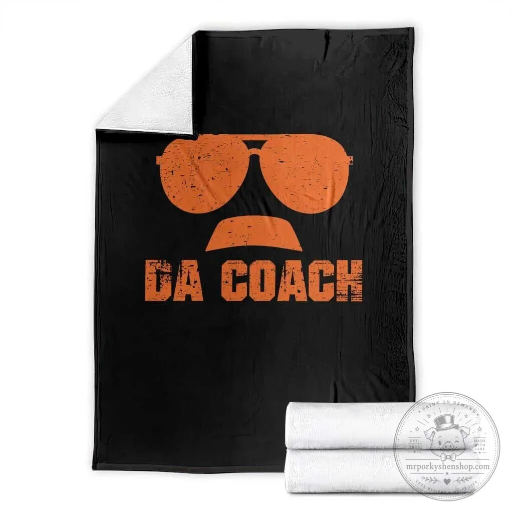 Da Coach Mike Ditka Orange Sunglasses and Mustache Graphic Throw Blanket