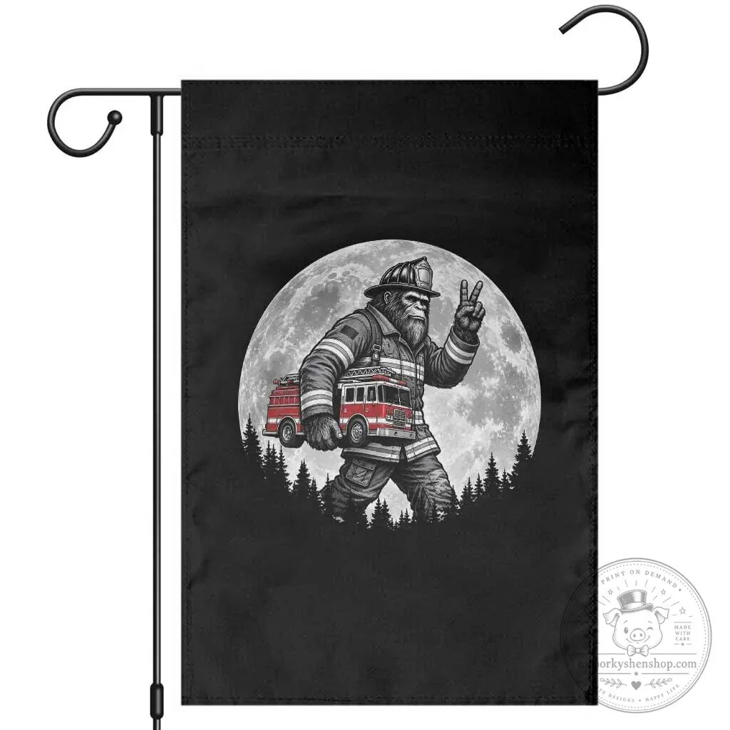Bigfoot Firefighter Fire Truck Sasquatch First Responder Garden Flag 3 Bigfoot Firefighter Fire Truck Sasquatch First Responder Garden Flag