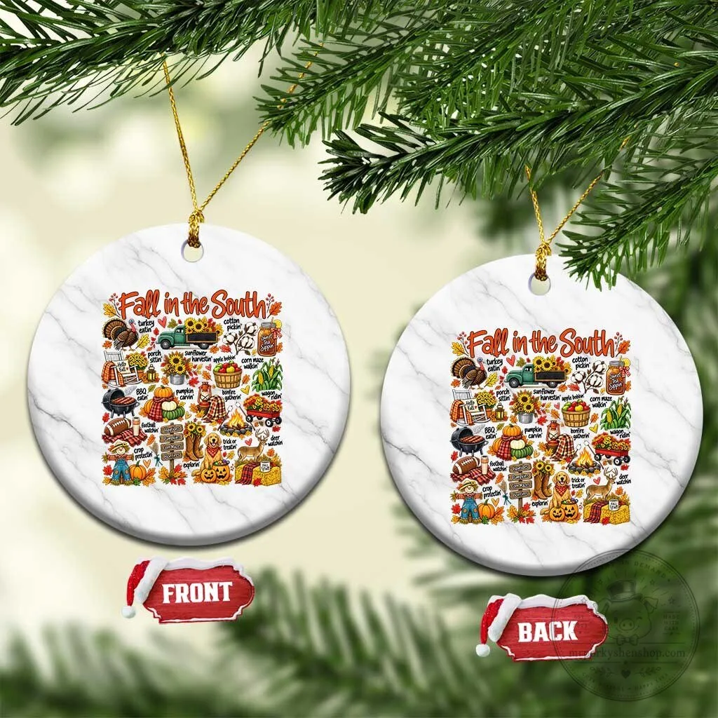 Fall In The South Autumn Harvest Activities Round Ceramic Ornament