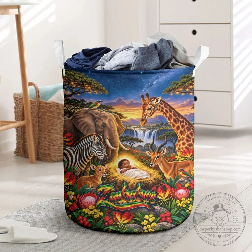 Zimbabwe Christmas Holy Family African Safari Wildlife Laundry Basket 1 Zimbabwe Christmas Holy Family African Safari Wildlife Laundry Basket