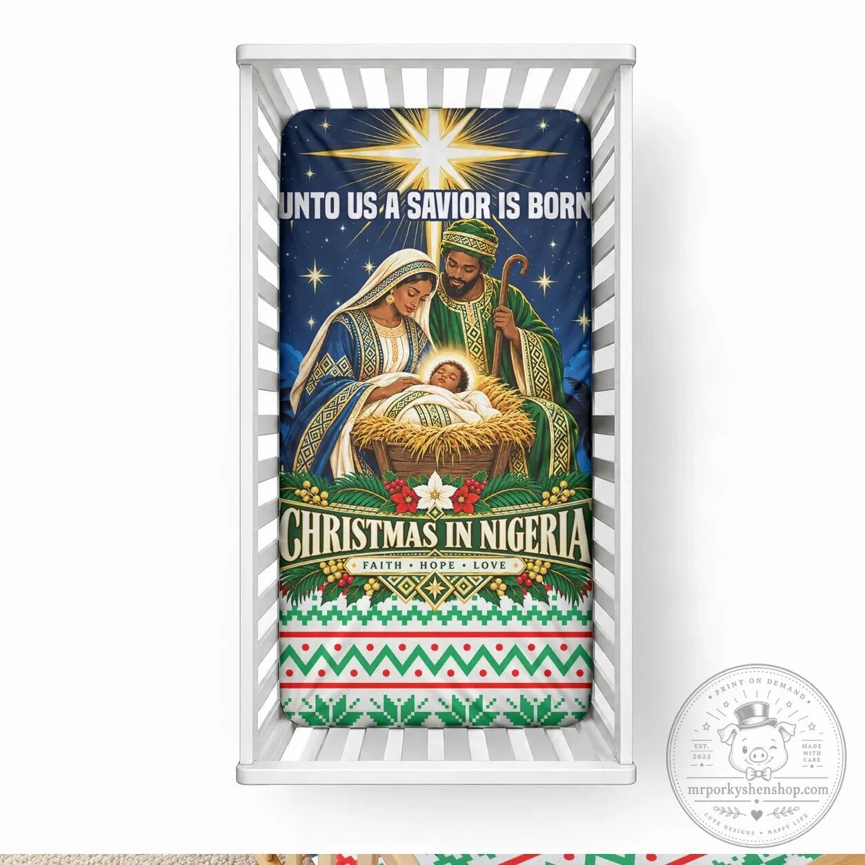 Christmas in Nigeria Nativity Scene Baby Crib Fitted Sheet