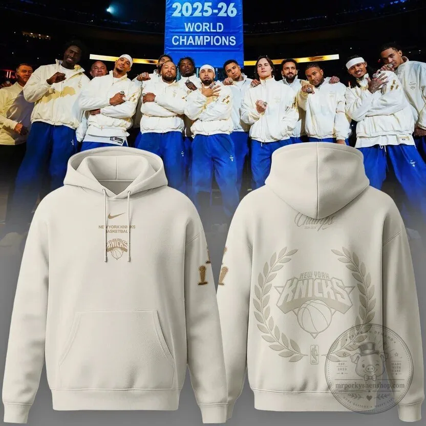 2026 World Champions Hoodie in Night Cream - New York Knicks