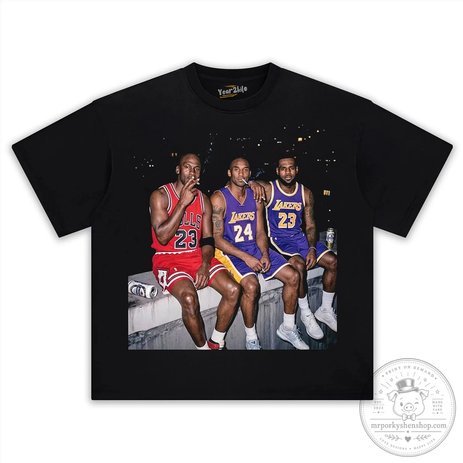Black T-Shirt Featuring Basketball Legends: Michael Jordan, Kobe Bryant, and LeBron James 1 Black T-Shirt Featuring Basketball Legends: Michael Jordan, Kobe Bryant, and LeBron James