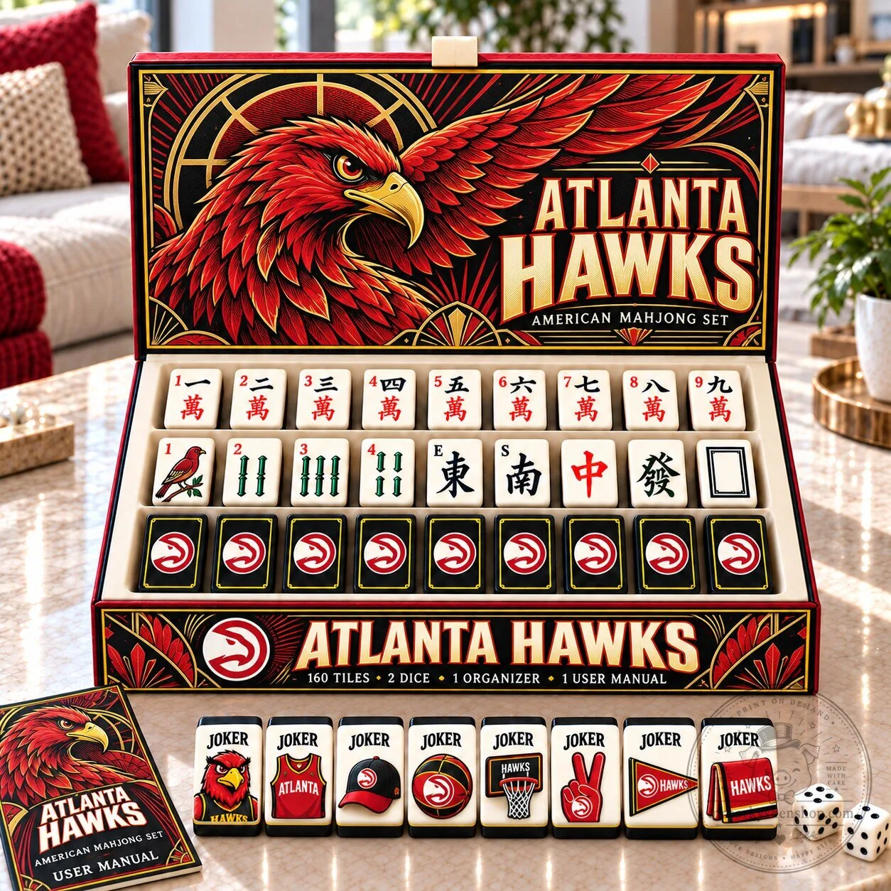 Atlanta Hawks American Mahjong Game Set with 160 Tiles and Accessories 5 Atlanta Hawks American Mahjong Game Set with 160 Tiles and Accessories