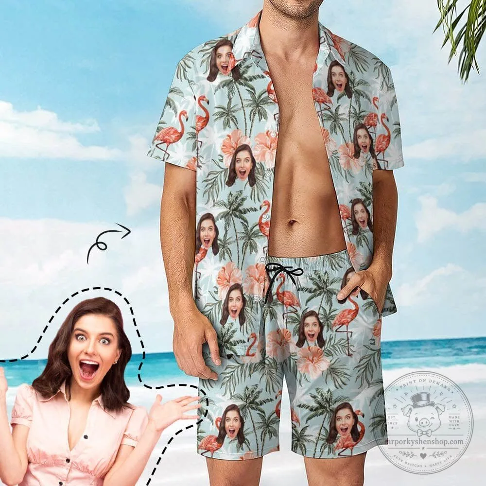 Custom Face Pink Flamingo Palm Tree Tropical Hawaiian Shirt 4 Custom Face Pink Flamingo Palm Tree Tropical Hawaiian Shirt