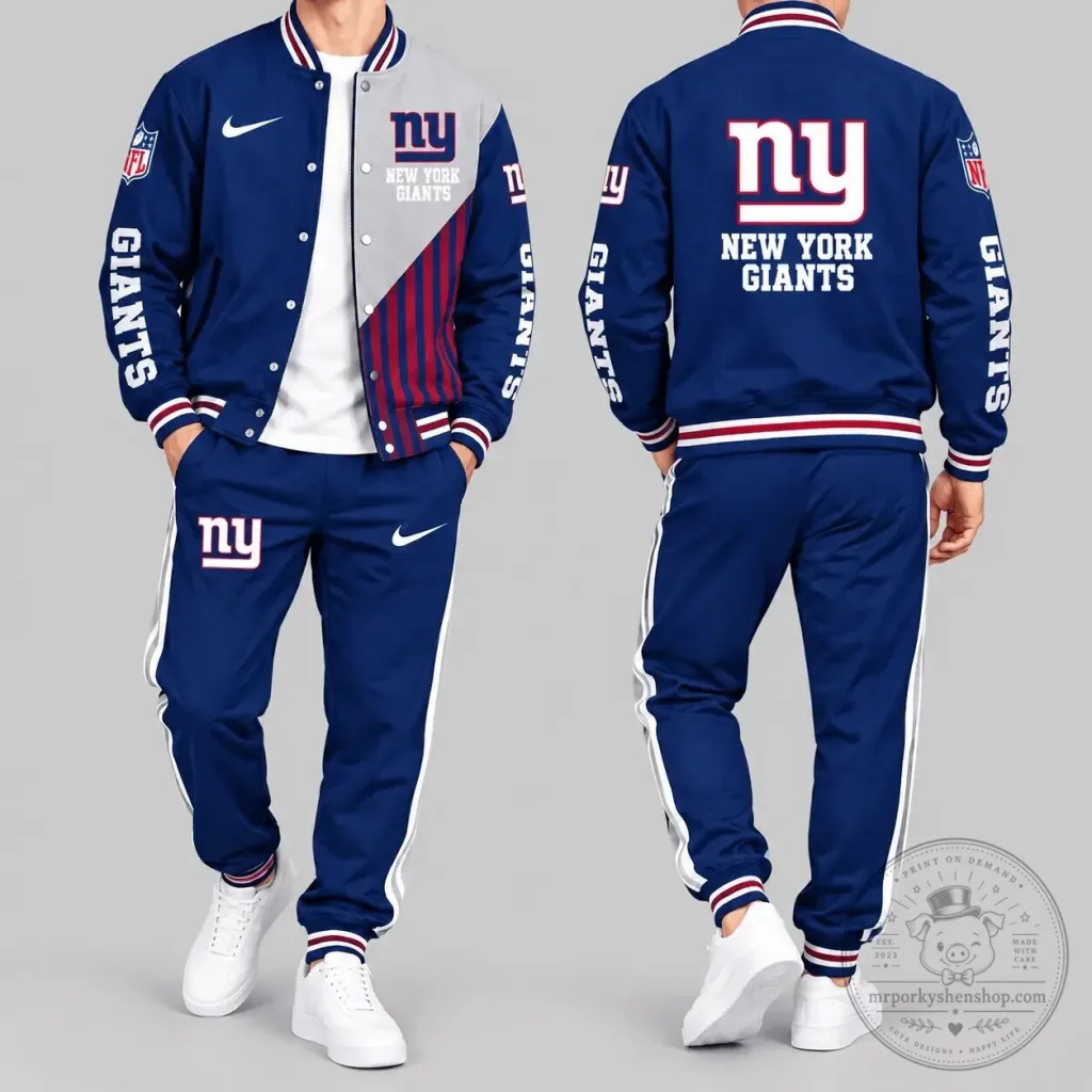 New York Giants NFL Split Panel Varsity Jacket and Jogger Pants Set New York Giants NFL Split Panel Varsity Jacket and Jogger Pants Set