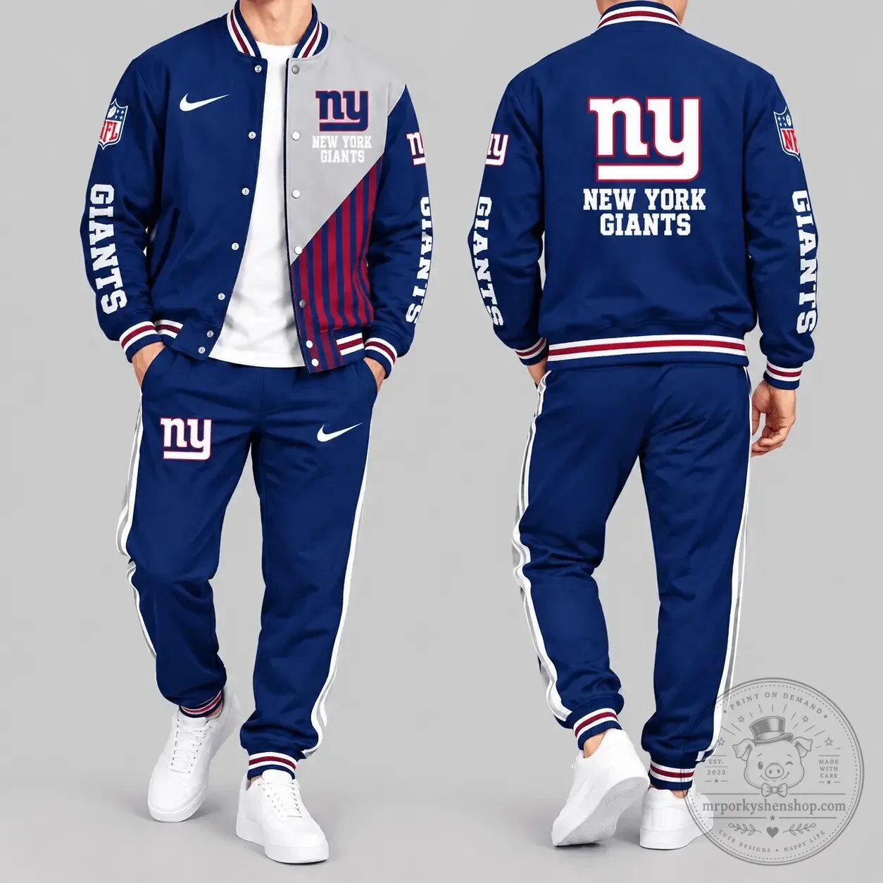 New York Giants NFL Split Panel Varsity Jacket and Jogger Pants Set