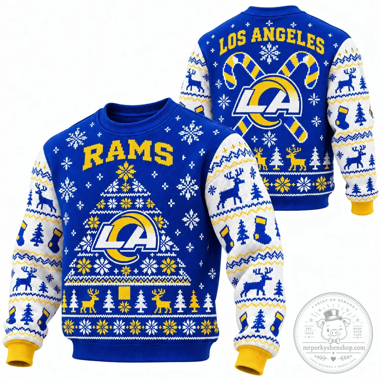 Holiday Crewneck Sweatshirt - Ugly Christmas Sweater for Los Angeles Rams Fans