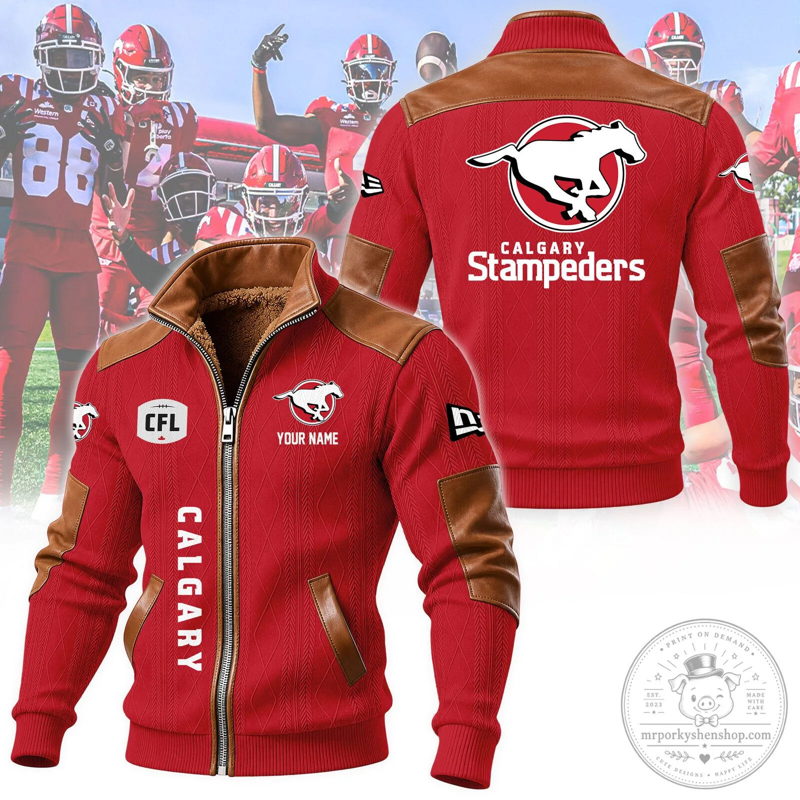 Calgary Stampeders Canadian Football League Red Bomber Jacket