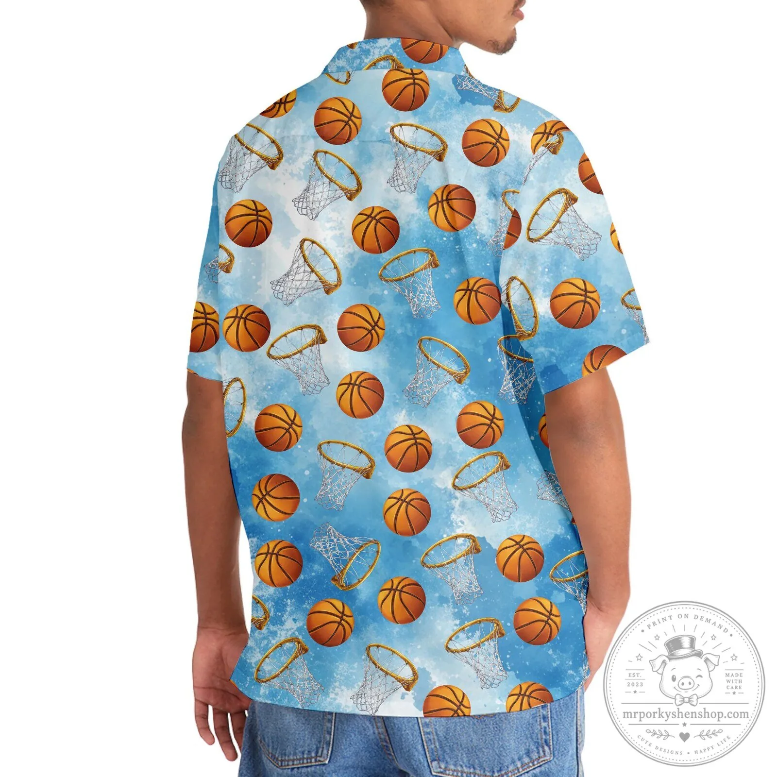 Basketball Hoop And Ball Sky Blue Hawaiian Shirt 9 Basketball Hoop And Ball Sky Blue Hawaiian Shirt