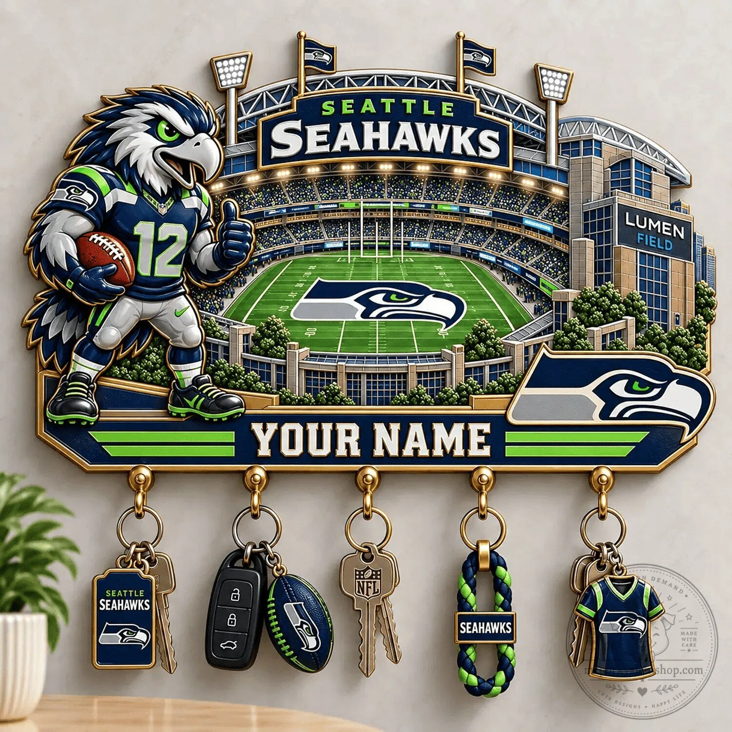 Seattle Seahawks Lumen Field Personalized Wall Mounted Key Holder