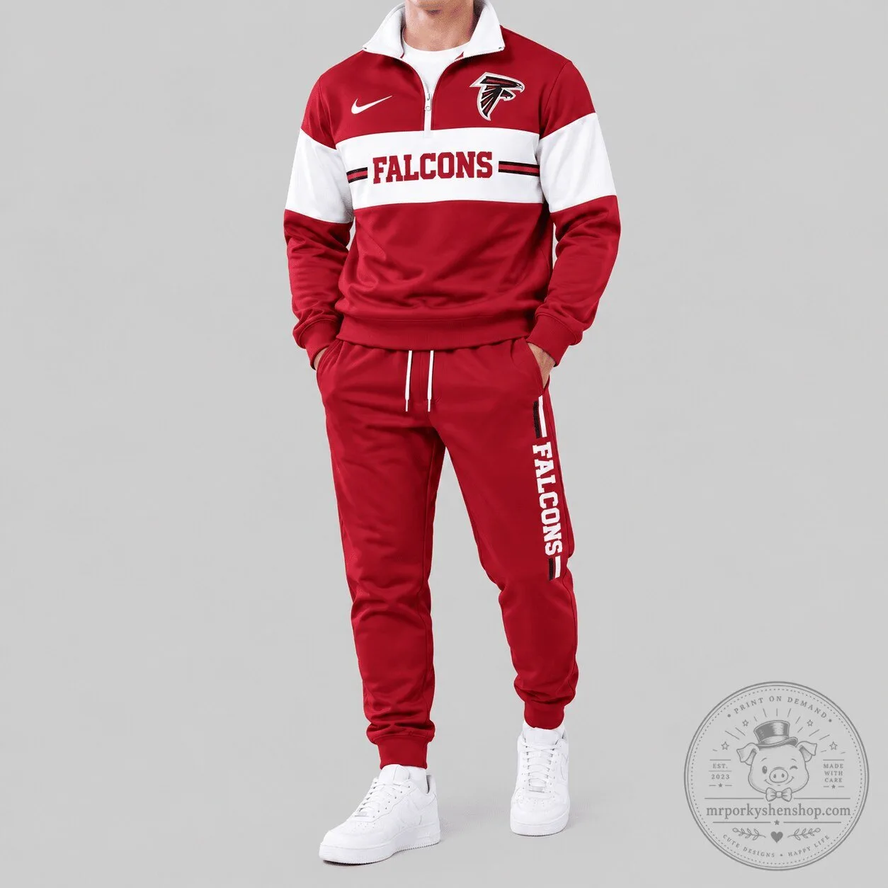 Atlanta Falcons NFL Quarter-Zip Tracksuit Top and Jogger Pants Set