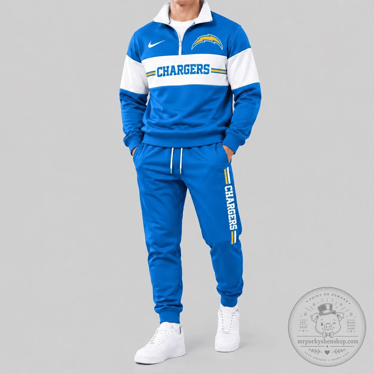 Los Angeles Chargers NFL Chest Stripe Quarter-Zip Pullover Sweatshirt