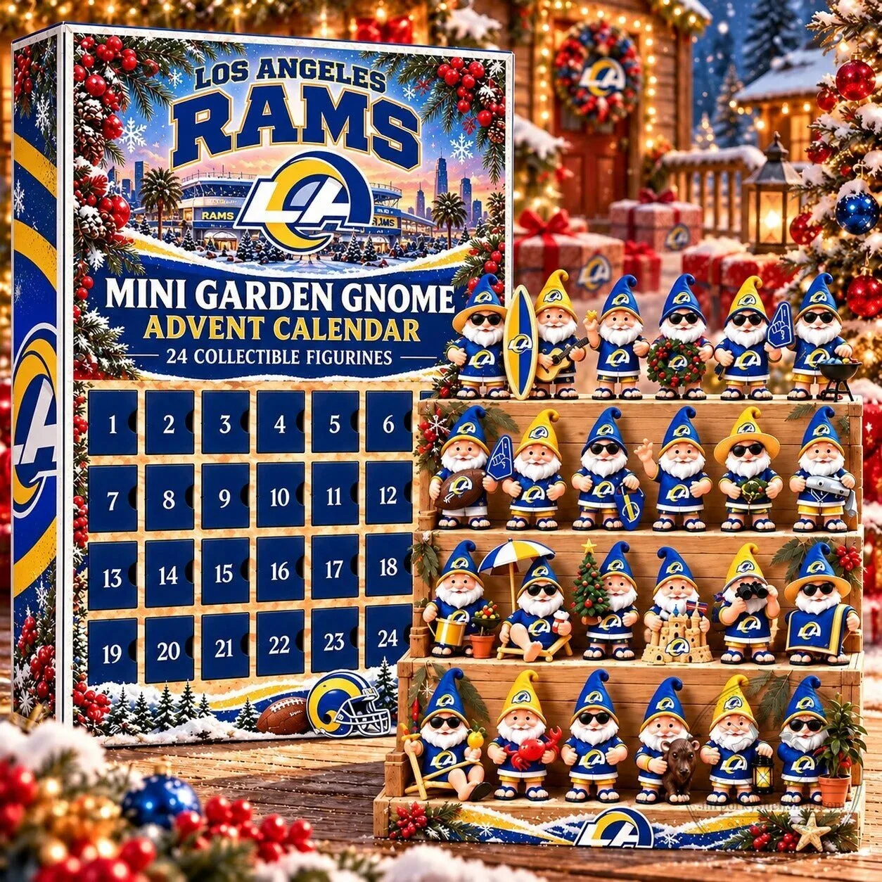 Los Angeles Rams NFL Mini Garden Gnome Advent Calendar with 24 Collectible Figurines 2D