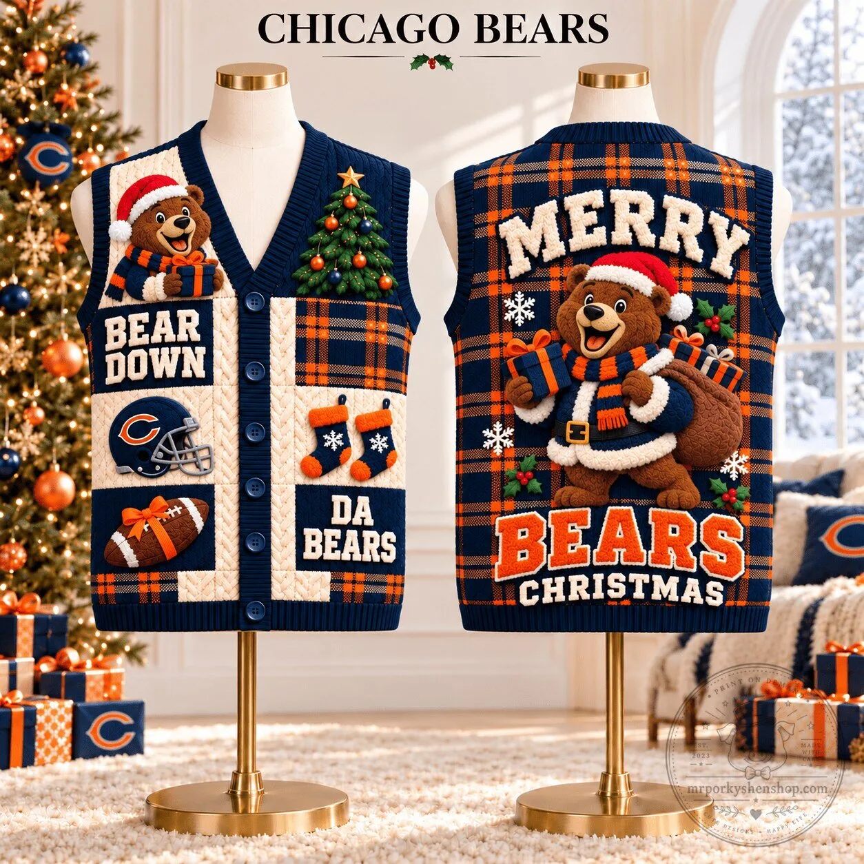 Chicago Bears Merry Christmas Bear Down Ugly Sweater Vest