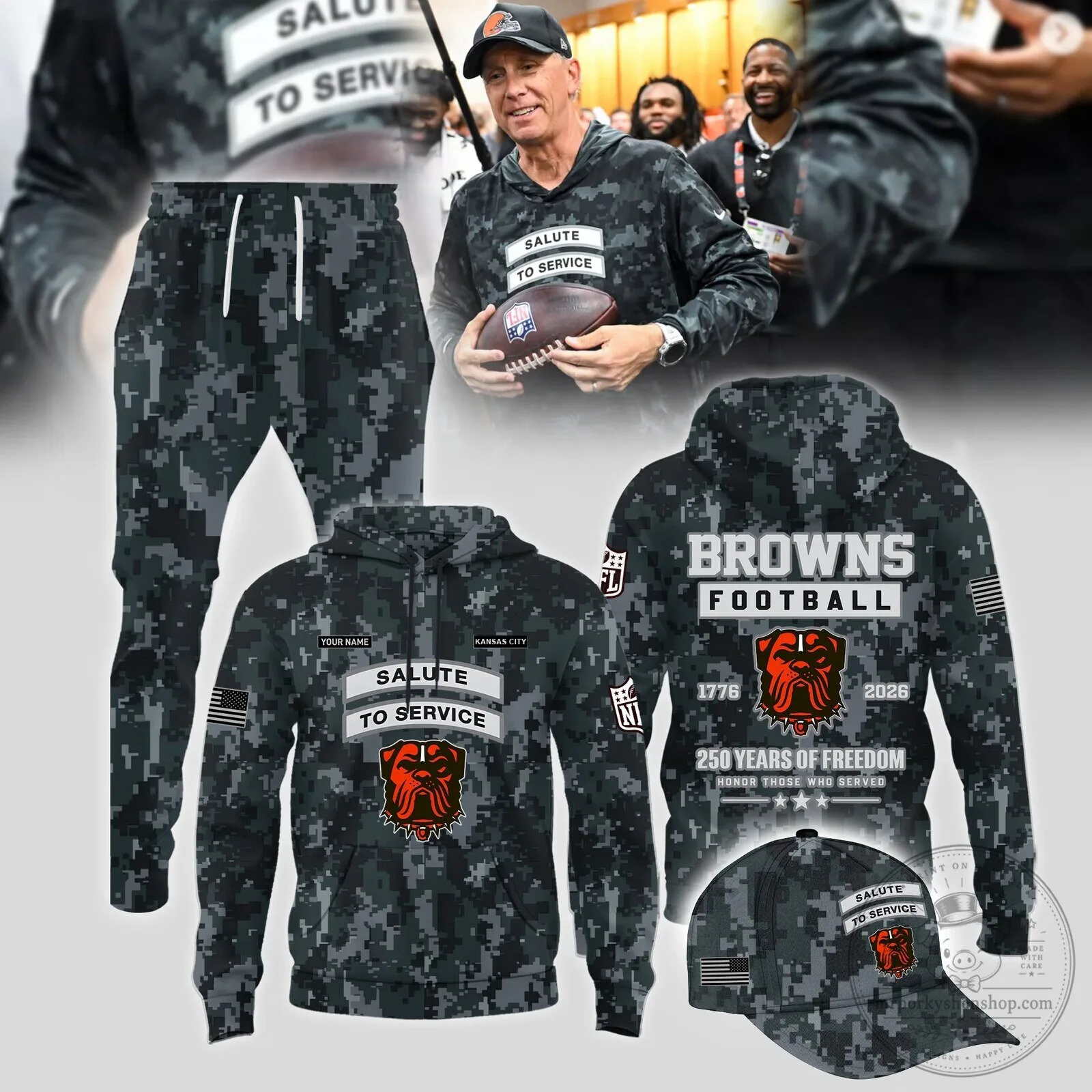 Digital Camouflage Football Hoodie for Cleveland Browns Salute to Service Fans