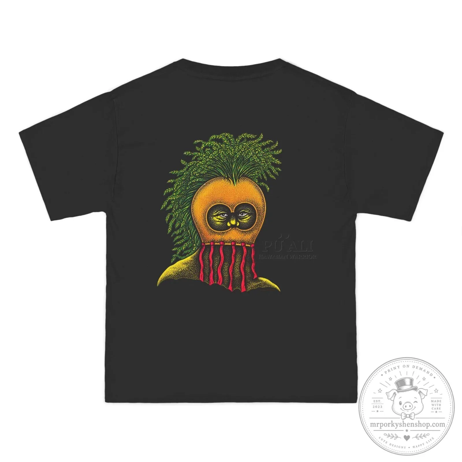 Pu'ali Hawaiian Warrior Strength Graphic Art Black Short Sleeve T-Shirt