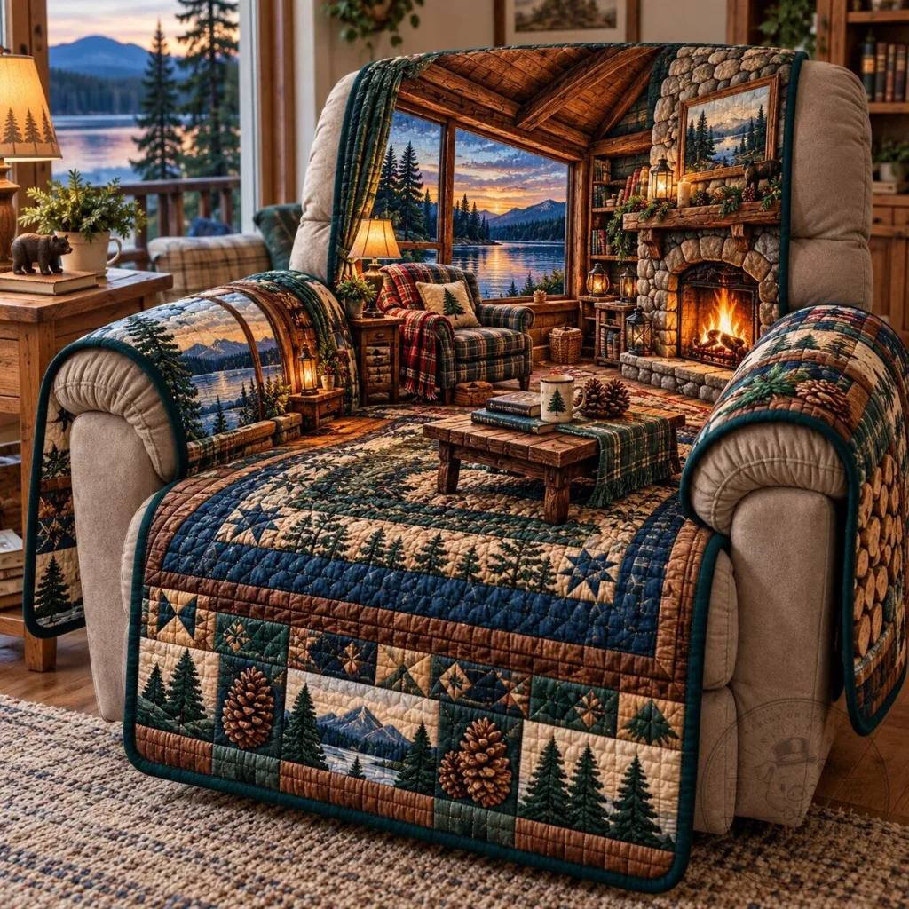 Rustic Cabin Lake View Quilted Sofa Cover for Living Room Furniture Protection Rustic Cabin Lake View Quilted Sofa Cover for Living Room Furniture Protection