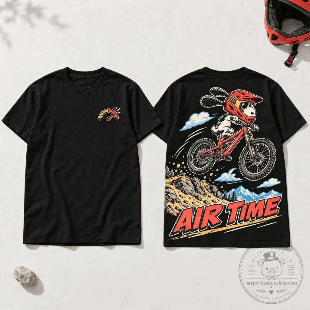 Snoopy Intense Cycles Downhill Mountain Biking Air Time T-Shirt Snoopy Intense Cycles Downhill Mountain Biking Air Time T-Shirt