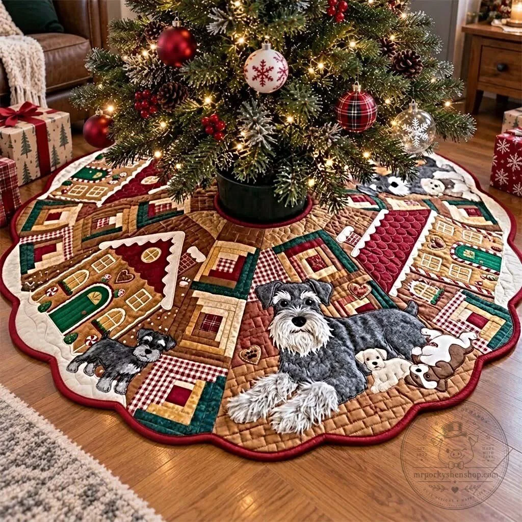 Schnauzer Gingerbread Village Christmas Quilted Tree Skirt 9 Schnauzer Gingerbread Village Christmas Quilted Tree Skirt