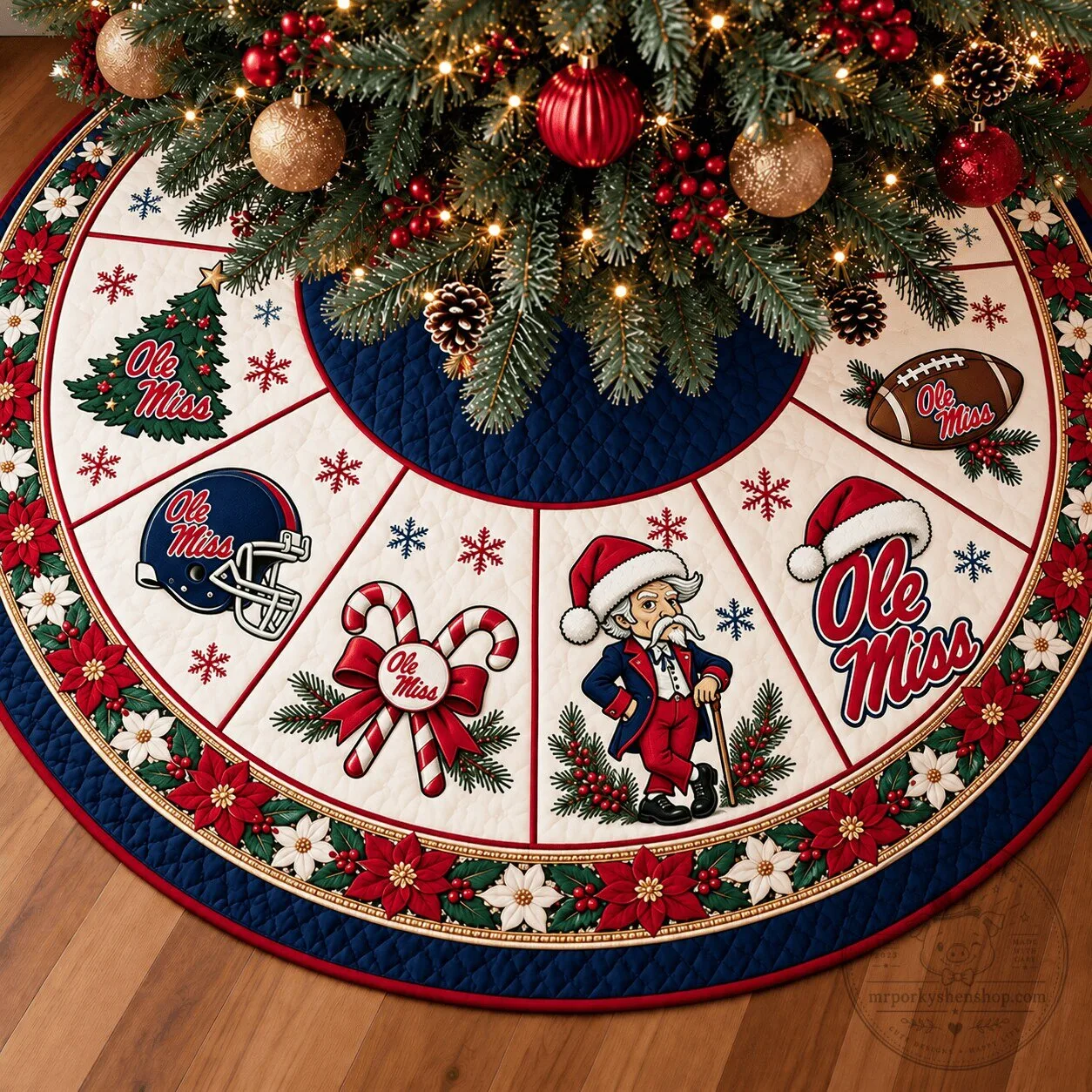Ole Miss Rebels Football Christmas Tree Skirt Holiday Home Decor 3 Ole Miss Rebels Football Christmas Tree Skirt Holiday Home Decor