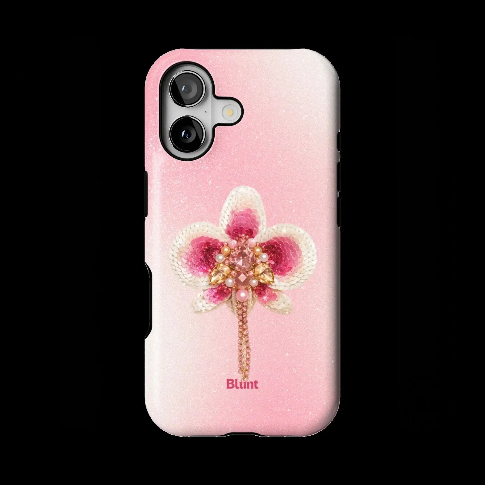 Pink Glitter Orchid Gemstone Floral Design iPhone Phone Case
